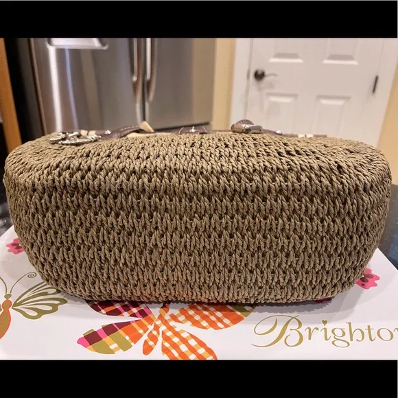 BRIGHTON NAUTICAL ACCENTS JUTE AND LEATHER SHOULDER BAG HANDBAG PURSE - Picture 9 of 13